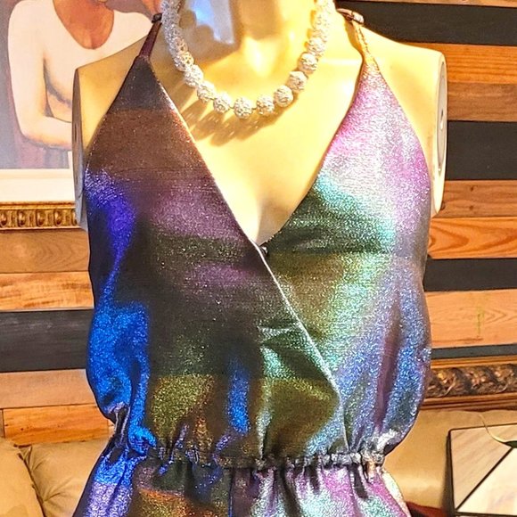 XOXO Pants - XOXO-------Metallic Belted Surplice Jumpsuit With Spaghetti straps